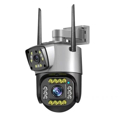 Dual-lens 4G SIM outdoor security camera with antennas and LED night vision